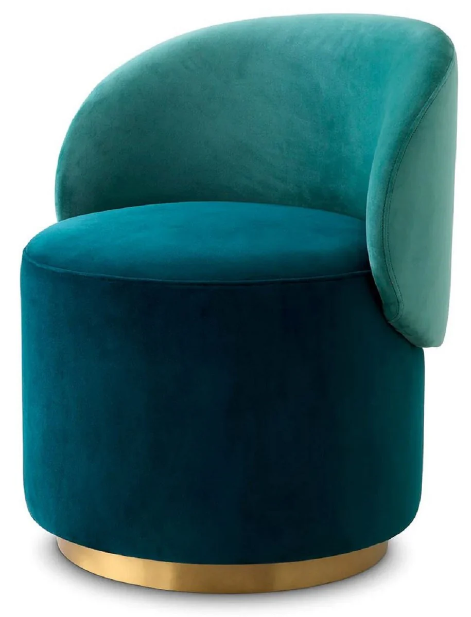 Luxus Samt Esszimmer Stuhl Grün / Türkis / Messing 60 x 55 x H. 73,5 cm - Drehstuhl mit edlem Samtsoff - Esszimmer Möbel - Luxus Möbel - Luxus Qualität
