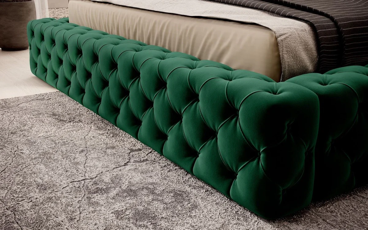 Luxus Chesterfield Samt Doppelbett mit Matratze Grün - Verschiedene Größen