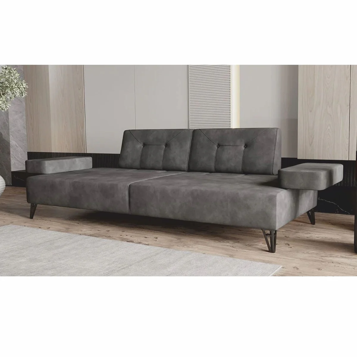 Luxus 3er Sofa mit verstellbaren Arm- und Rückenlehnen Grau 226 cm - Wohnzimmer Möbel
