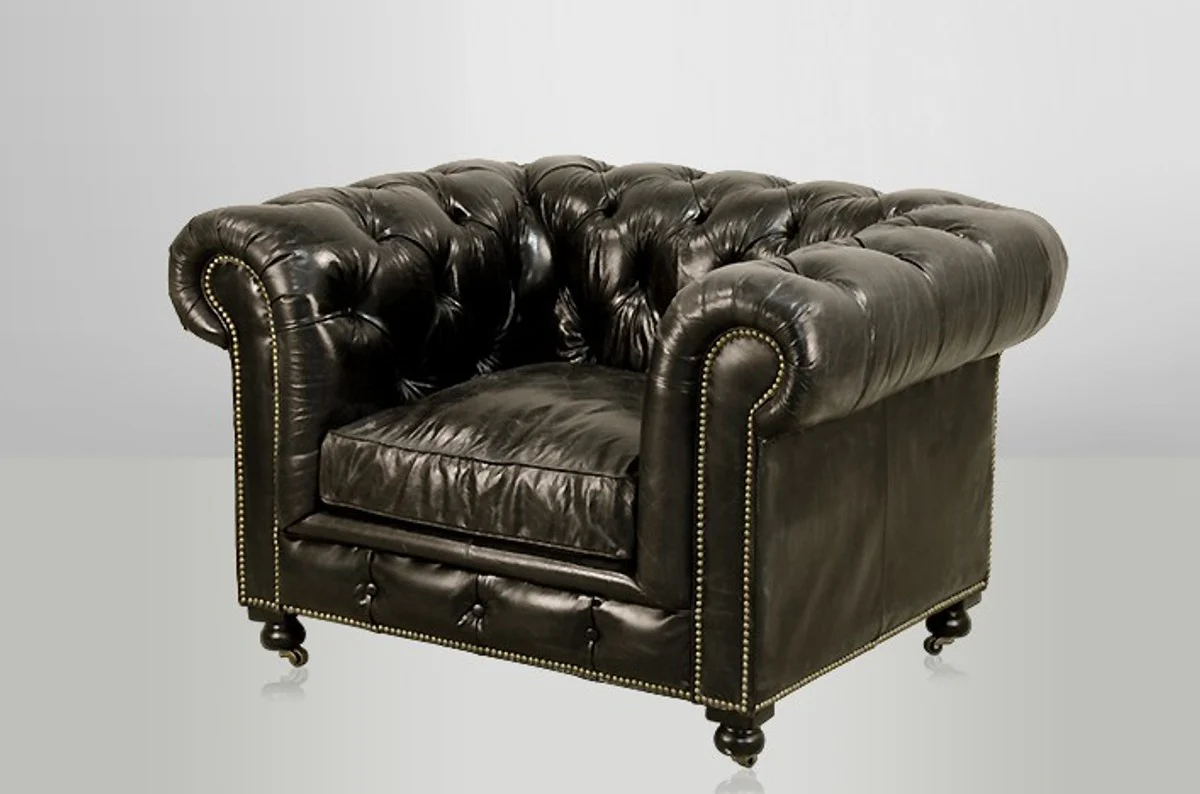 Chesterfield Luxus Echt Leder Sessel Vintage Leder von Ebony - Club Sessel