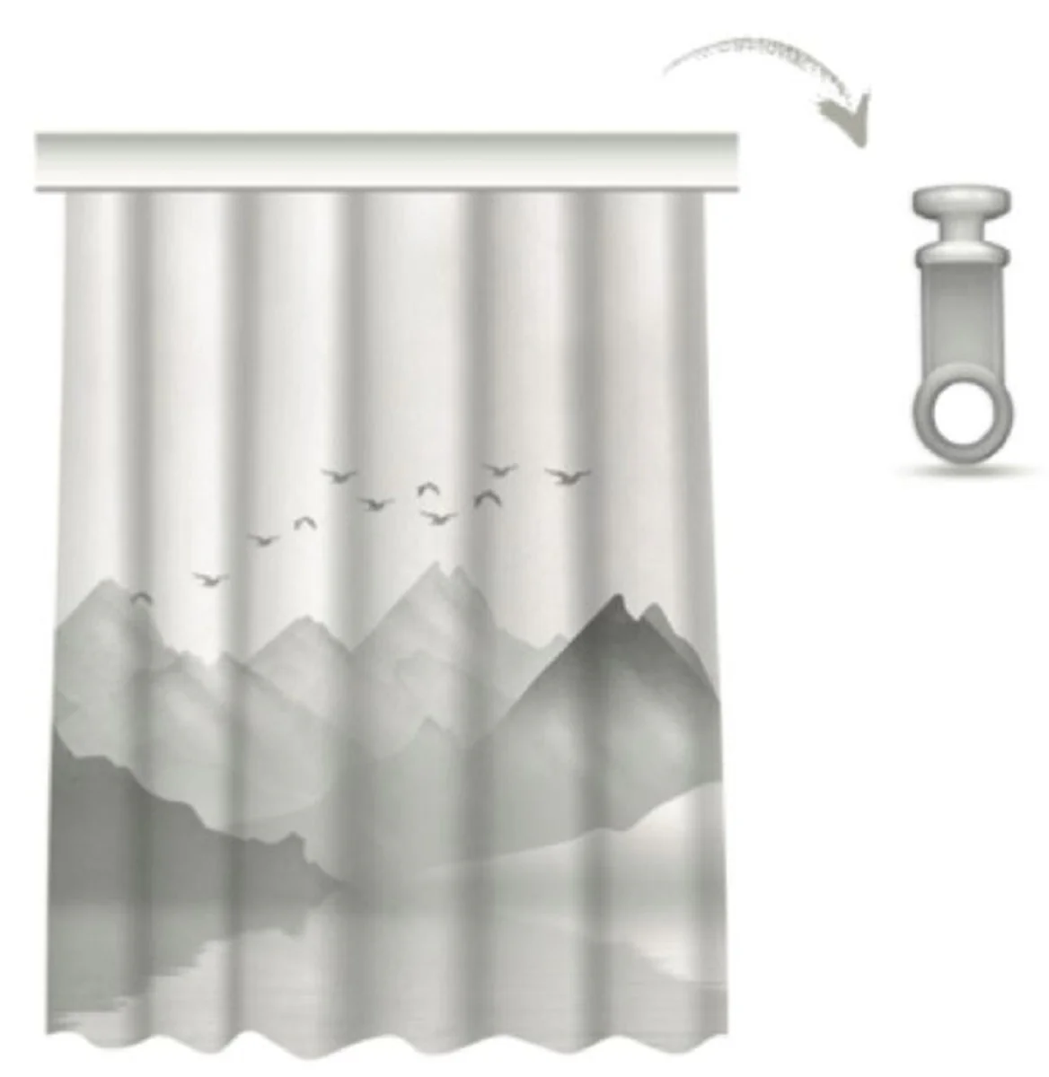 Luxus Vorhang Set Gebirge mit See Grau 250 x H. 290 cm - Bedruckte Leinen & Samt Vorhänge - Ösenvorhänge - Schiebevorhänge - Edle Wohnzimmer Schlafzimmer Vorhänge