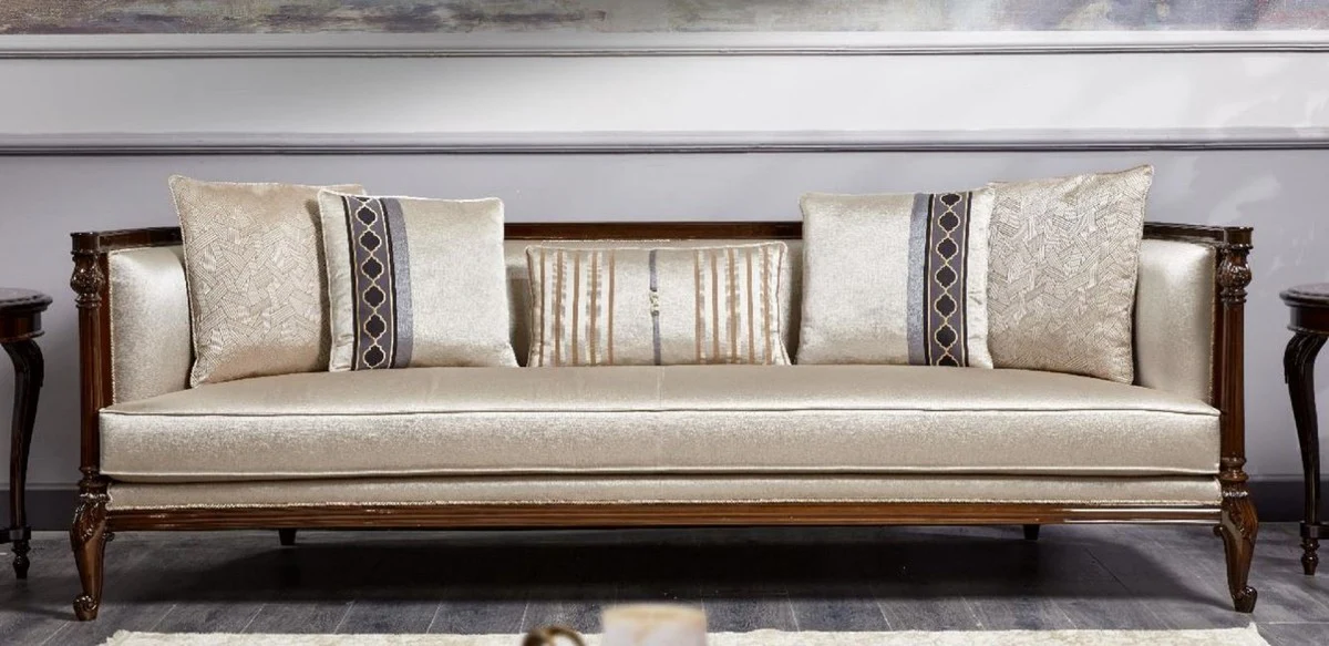 Luxus Barock Sofa Gold / Dunkelbraun - Prunkvolles Wohnzimmer Sofa - Barockstil Wohnzimmer Möbel - Luxus Möbel im Barockstil - Barock Einrichtung - Edel & Prunkvoll