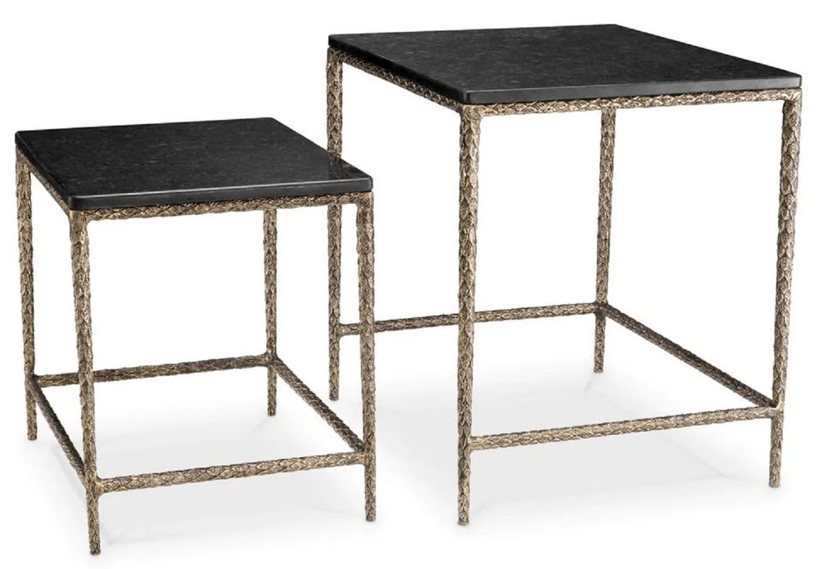 Luxus Beistelltisch Set Vintage Messing / Schwarz - Luxus Wohnzimmer & Hotel Möbel