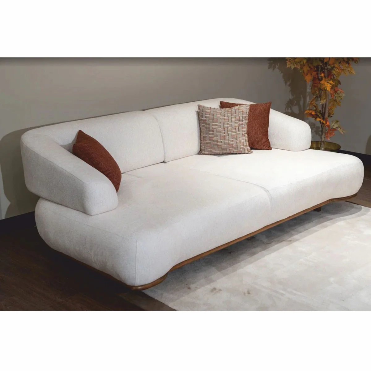 Luxus Sofa mit verstellbaren Rückenlehnen Weiß / Braun 240 cm - Luxus Möbel