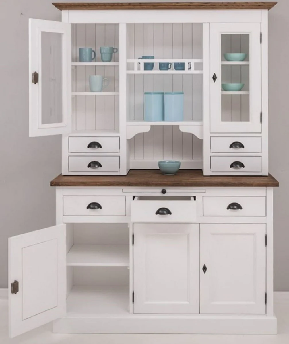 Landhausstil Küchenschrank Weiß / Braun 138 x 50 x H. 197 cm - 2 Teiliger Küchenschrank mit 5 Türen und 7 Schubladen - Landhausstil Küchenmöbel