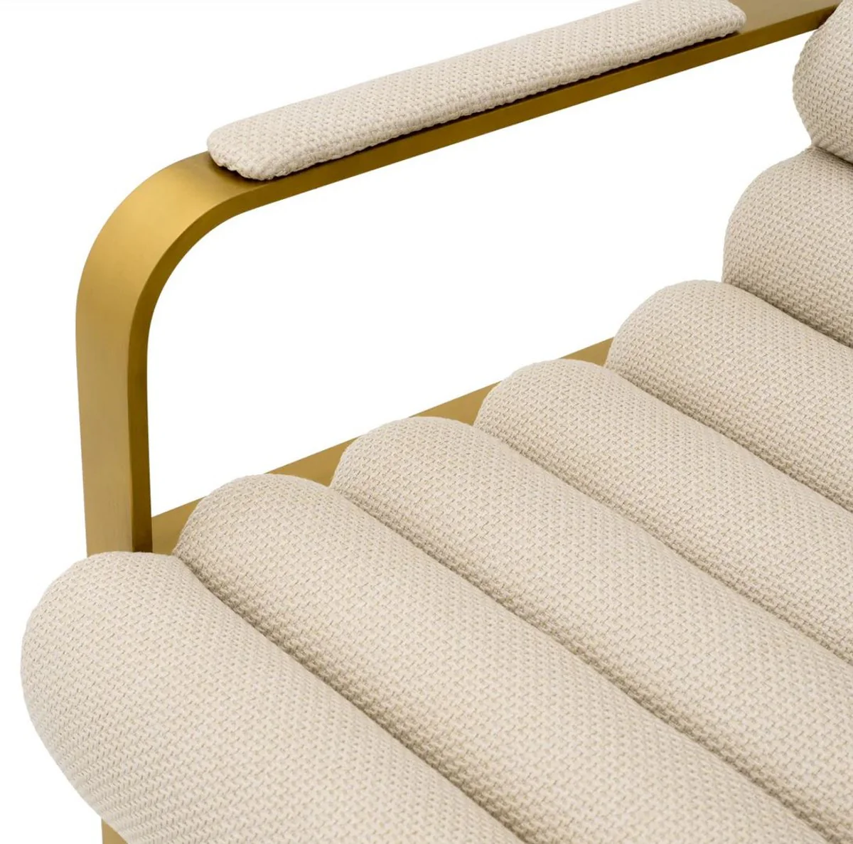 Luxus Barstuhl mit Armlehnen Sandfarben / Messing 53,5 x 57 x H. 96,5 cm - Gepolsterter Edelstahl Barhocker - Bar Möbel - Luxus Möbel - Luxus Qualität