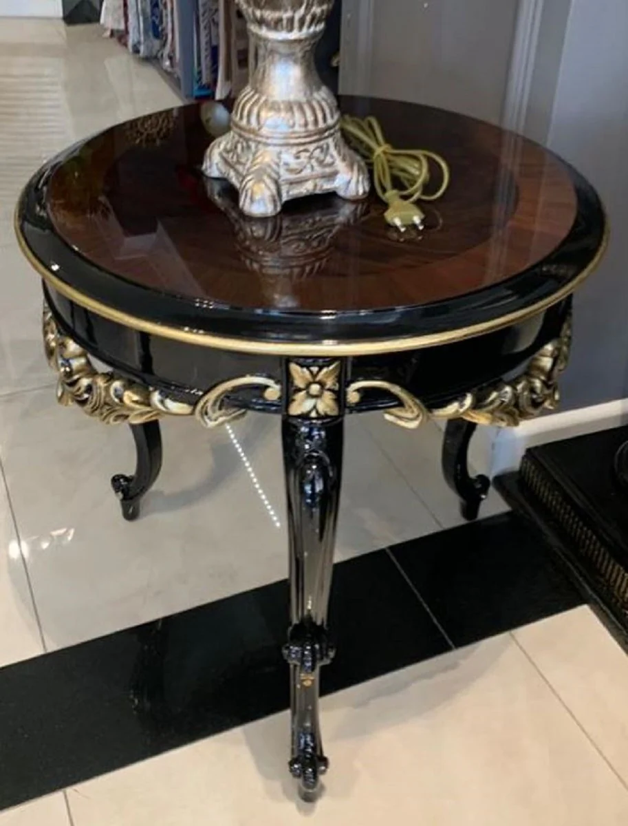 Luxus Barock Beistelltisch Braun / Schwarz / Gold - Handgefertigter Massivholz Tisch im Barockstil - Barock Wohnzimmer Möbel - Edel & Prunkvoll