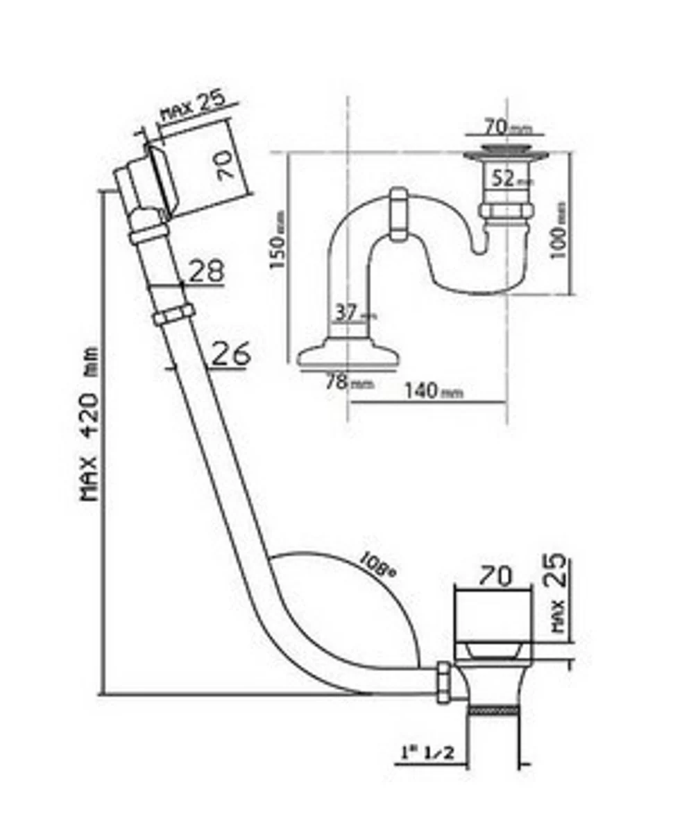 Ab und Überlauf System inkl. Siphon für Nostalgie Badewanne Sicilia, Toscane, San Sebastian, Roma - Altgold