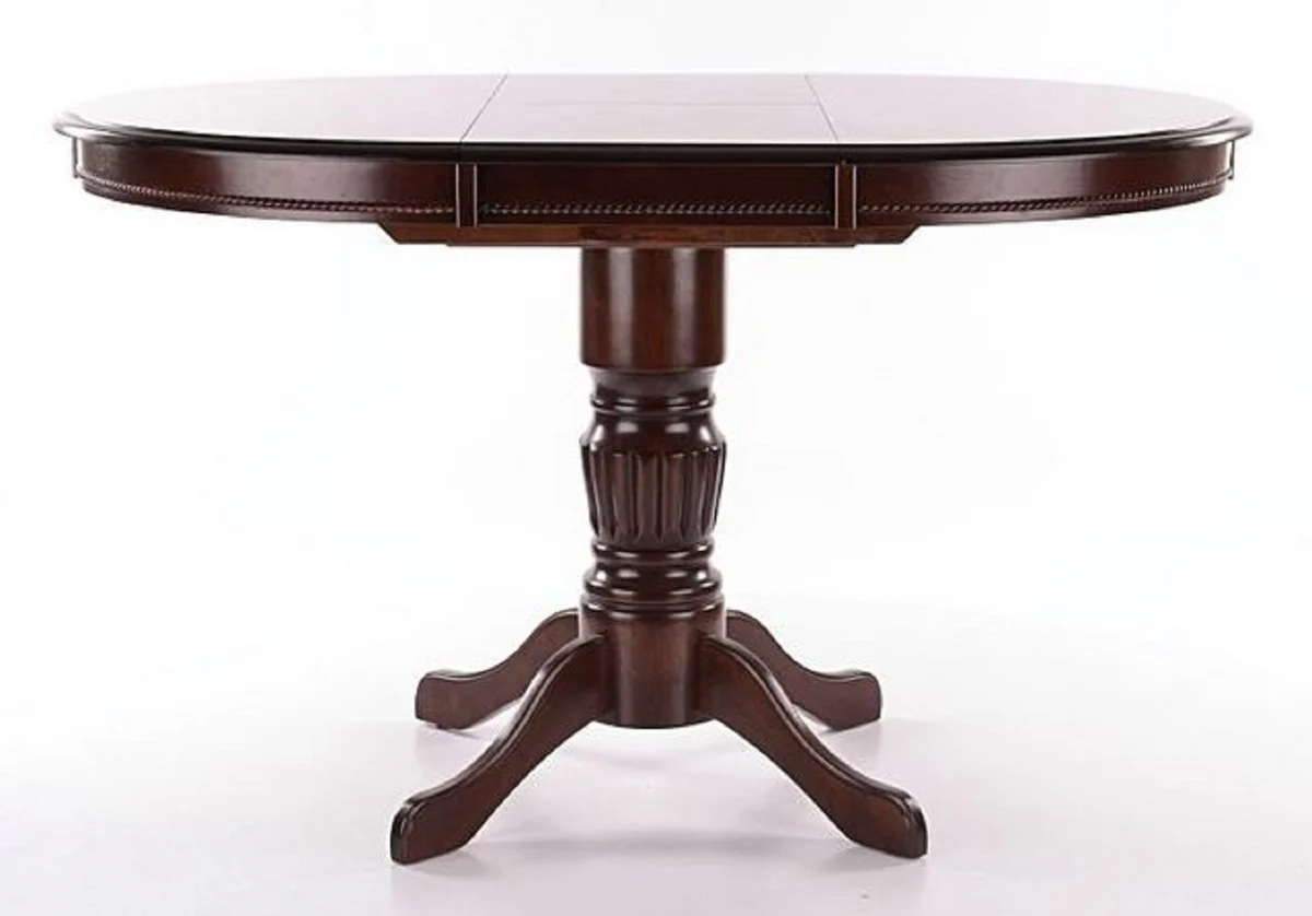 Jugendstil Esstisch Dunkelbraun 90-125 x 90 x H. 75 cm - Runder ausziehbarer Massivholz Küchentisch - Esszimmer Möbel