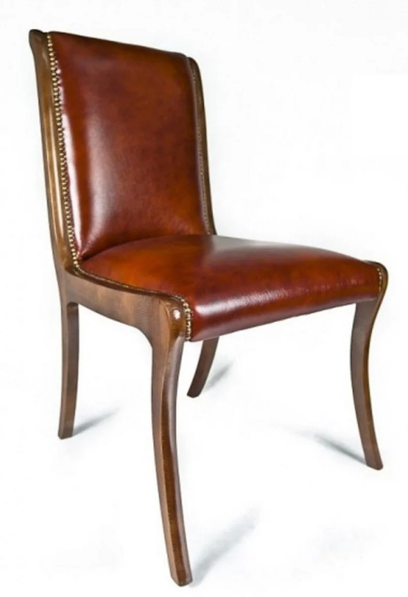 Luxus Leder Esszimmer Stuhl 6er Set Braun 50 x 47 x H. 95 cm - Echtleder Küchenstühle - Echtleder Möbel - Luxus Möbel