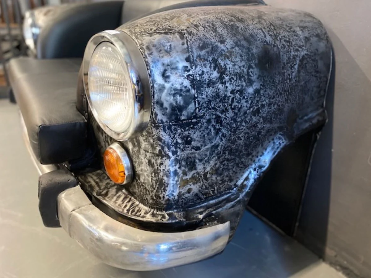 Designer Autosofa Schwarz / Grau / Silber 158 x 83 x H. 70 cm - Wohnzimmer Sofa im Auto Design - Wohnzimmer Auto Möbel