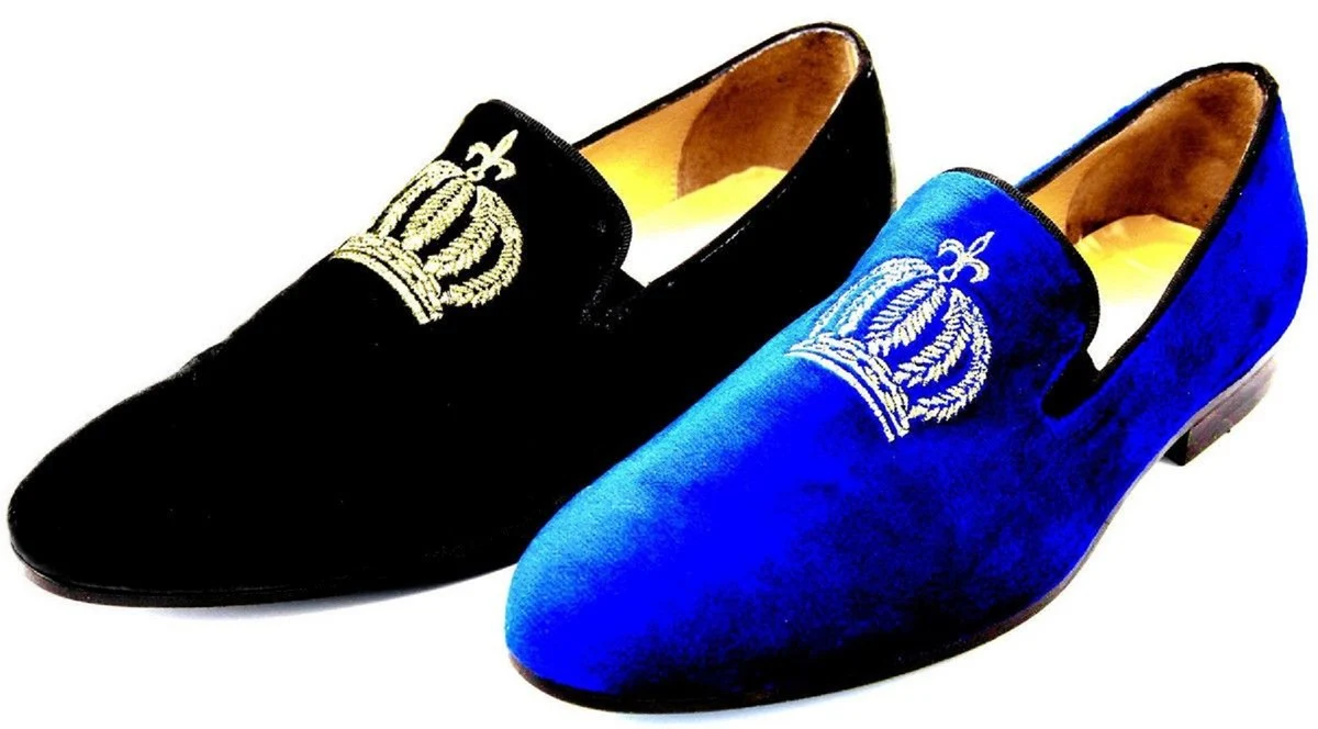 Pompöös by Luxus Samt Slipper Krone Schwarz / Gold - Verschiedene Schuhgrößen - designed by Harald Glööckler