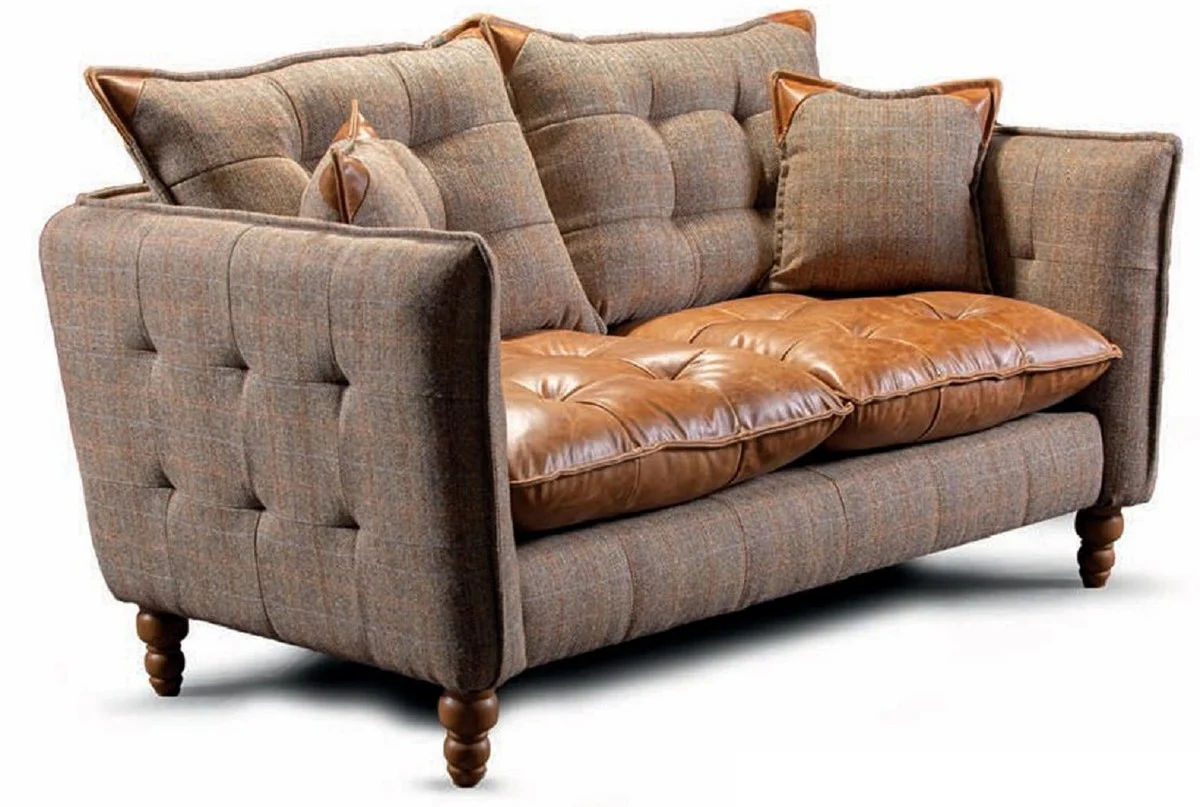 Luxus Chesterfield 2er Sofa Grau / Braun 175 cm - Wohnzimmer Möbel