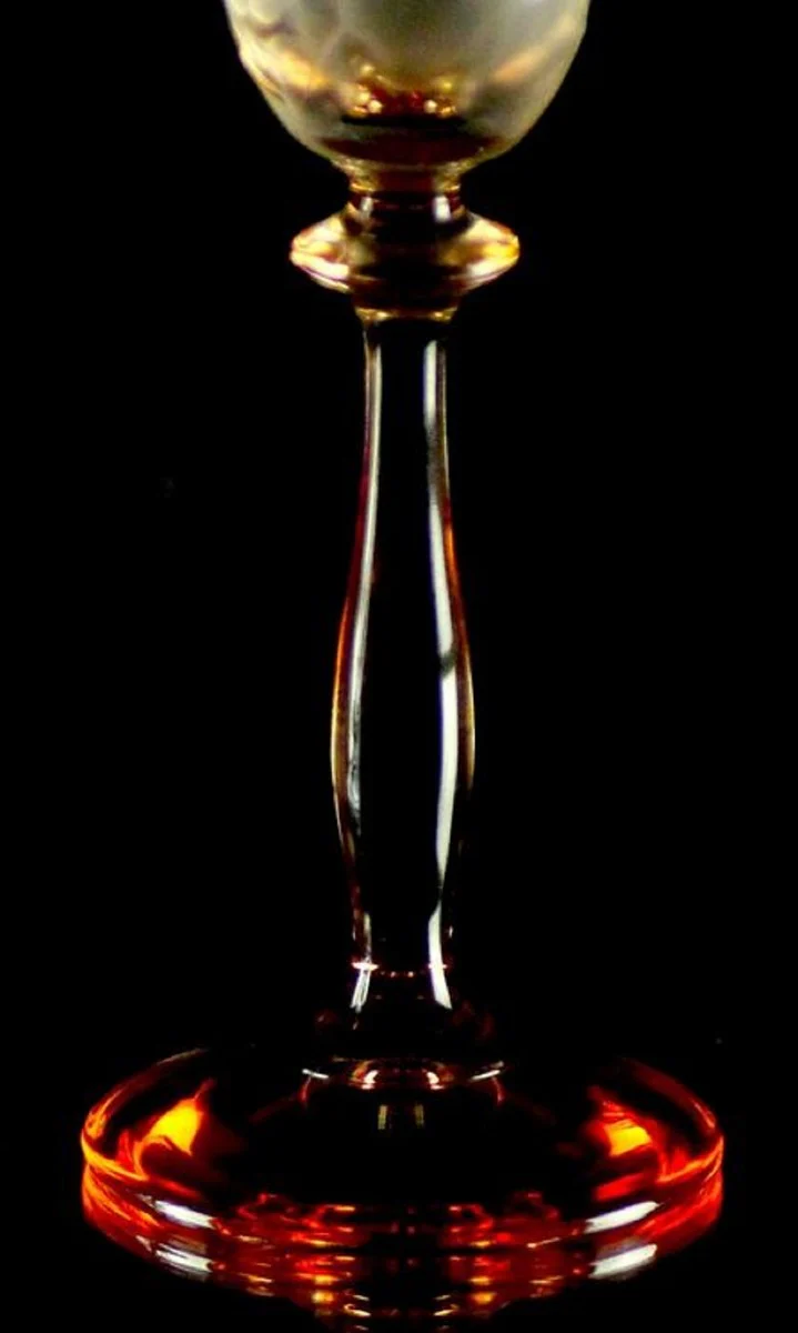 Luxus Barock Champagnerglas 6er Set Orange Ø 7 x H. 24,5 cm - Handgefertigte und handgravierte Champagnergläser mit Blumen Design - Hotel & Restaurant Accessoires