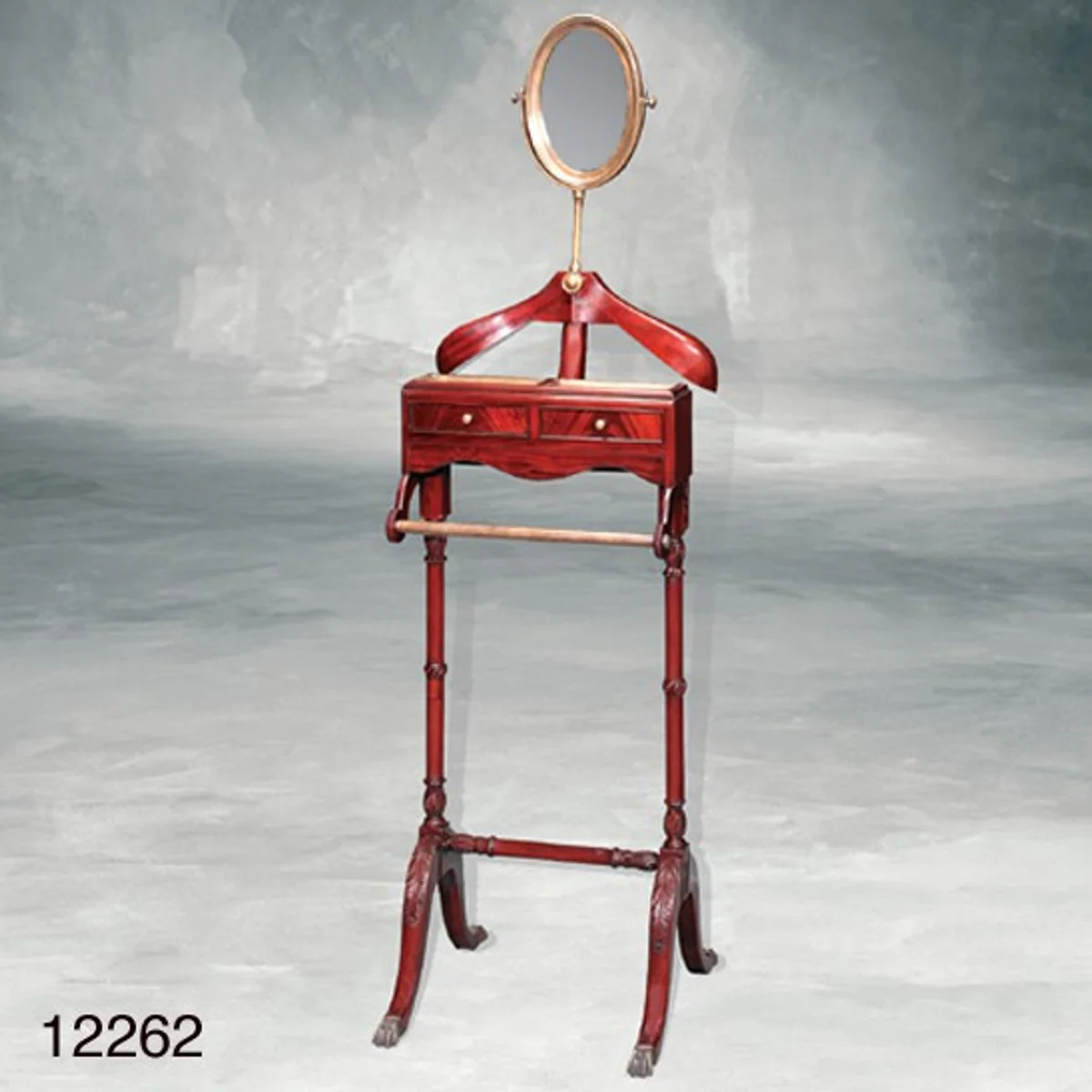 Designer Luxus Garderoben Ständer Paris Mahagoni mit Spiegel - Dressboy - Kleiderständer Anzugständer - Barock Empire Art Deco Jugendstil Biedermeier