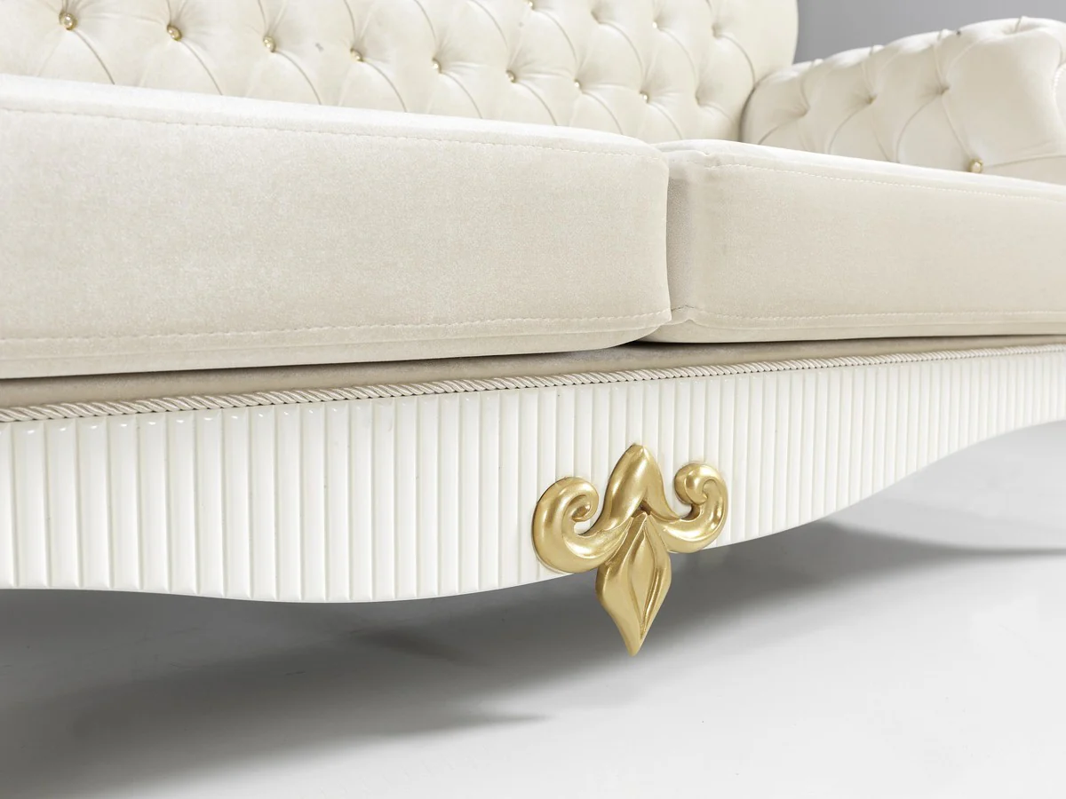 Barock Wohnzimmer Set Creme / Weiß / Gold - 2 Sofas & 2 Sessel & 1 Couchtisch - Edle Wohnzimmer Möbel im Barockstil