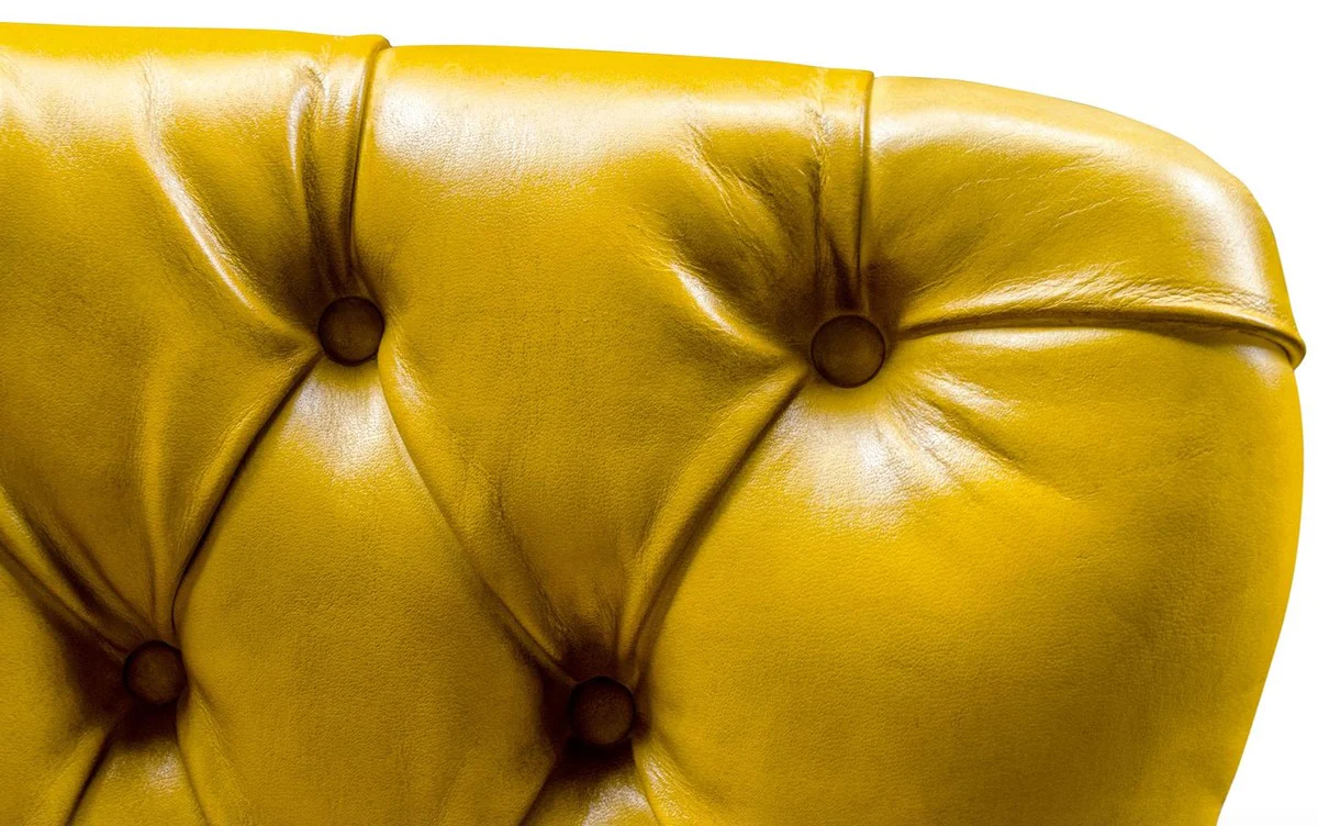 Luxus Echtleder Sessel Gelb / Schwarz 84 x 85 x H. 112 cm - Luxus Hotel Möbel
