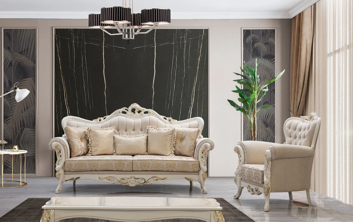 Luxus Barock Couchtisch Weiß / Gold - Handgefertigter Barockstil Wohnzimmertisch - Luxus Möbel im Barockstil - Barockstil Wohnzimmer Möbel - Barock Einrichtung - Barock Möbel