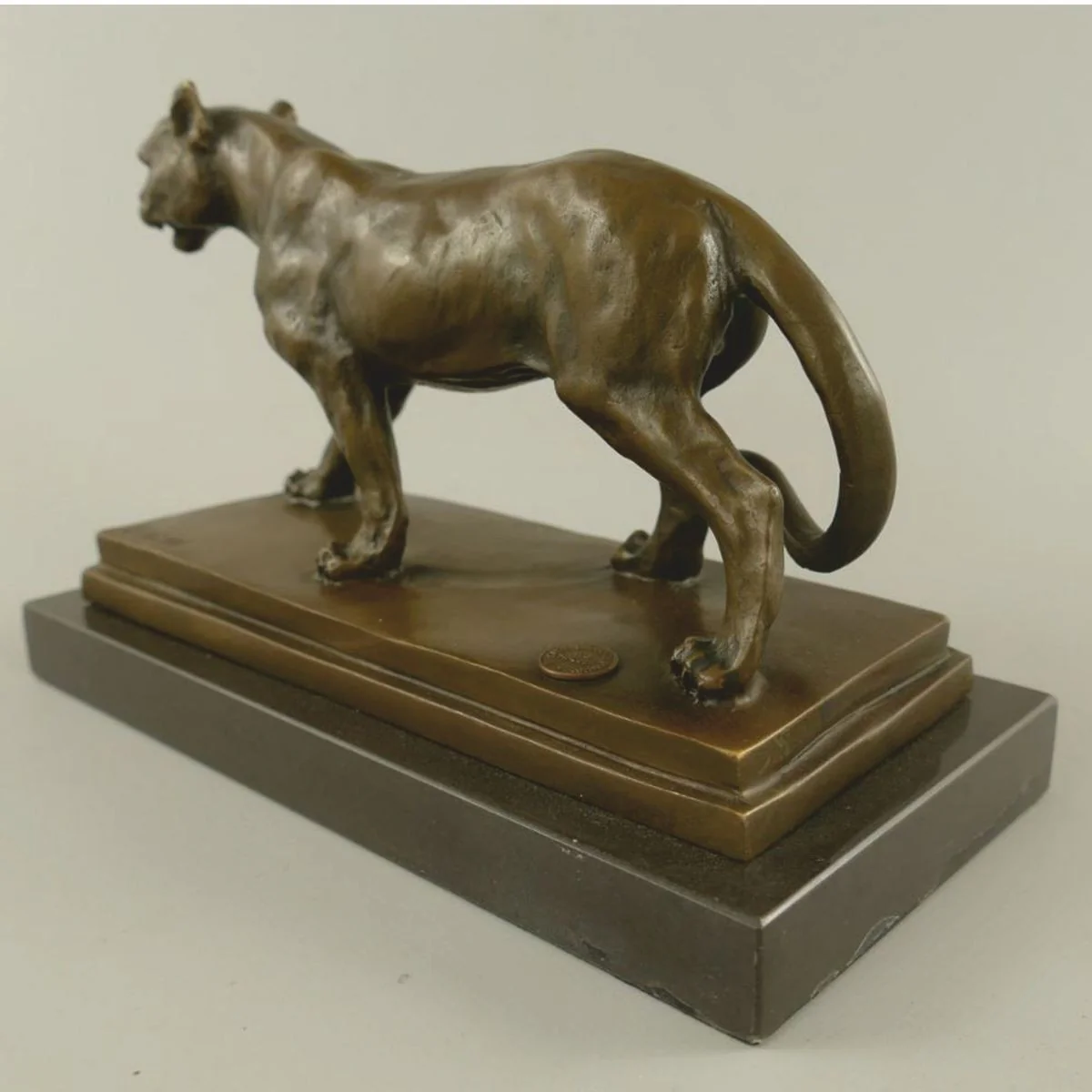 Bronze Skulptur Panther auf Marmorsockel 24 cm - Deko Accessoires