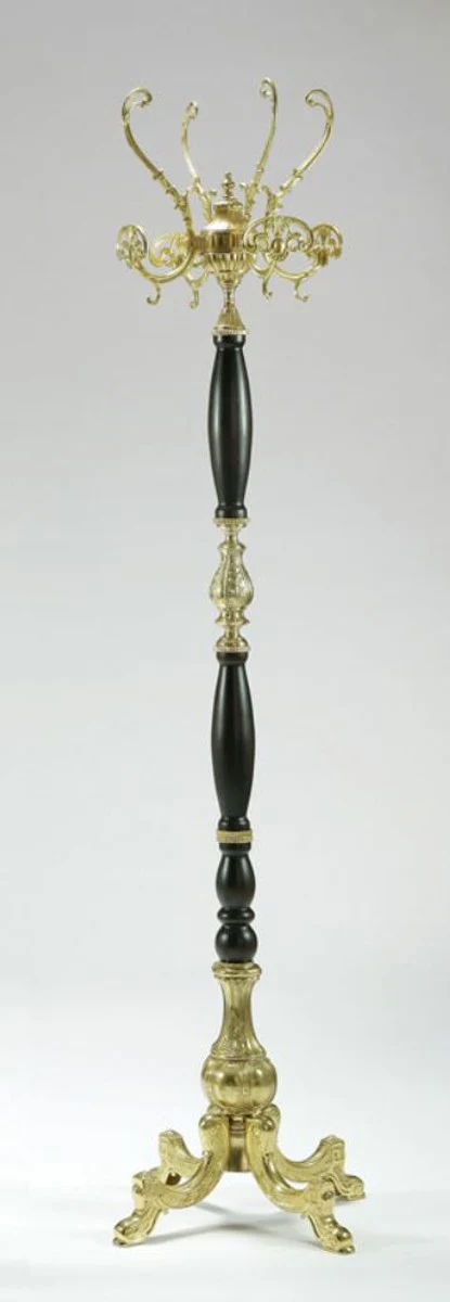 Luxus Barock Garderobenständer Gold / Schwarz 45 x 45 x H. 170 cm - Edler Messing Kleiderständer - Barock Hotel Garderoben Möbel