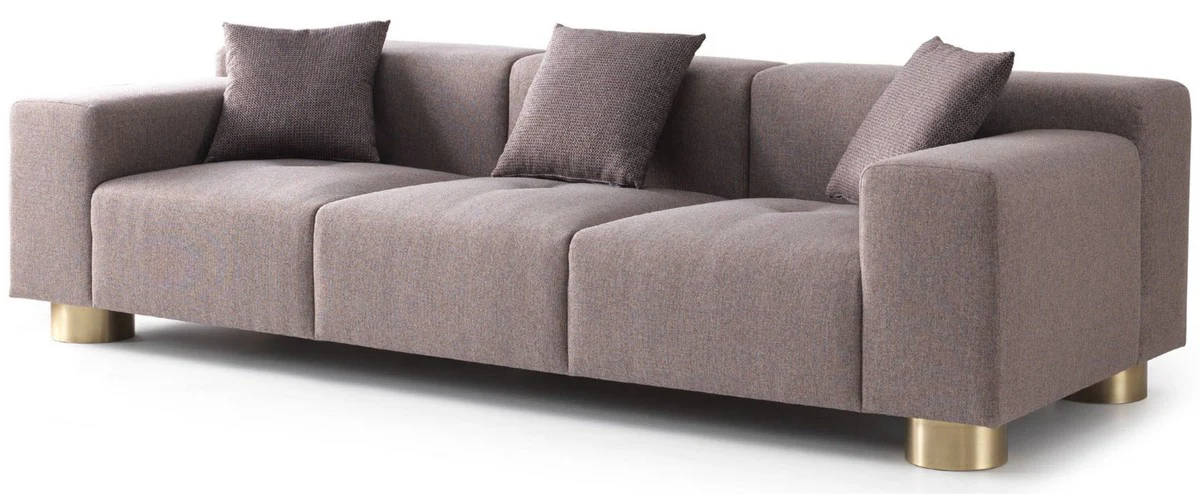 Luxus Sofa Grau / Messing 260 x 100 x H. 70 cm - Wohnzimmer Sofa - Hotel Sofa - Wohnzimmer Möbel - Wohnzimmer Einrichtung - Hotel Möbel - Luxus Möbel - Luxus Einrichtung