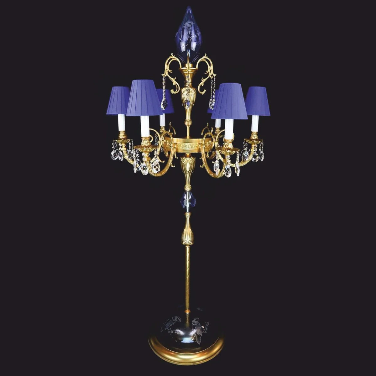 Luxus Barock Kristall Stehleuchte Gold / Blau Ø 72 x H. 177 cm