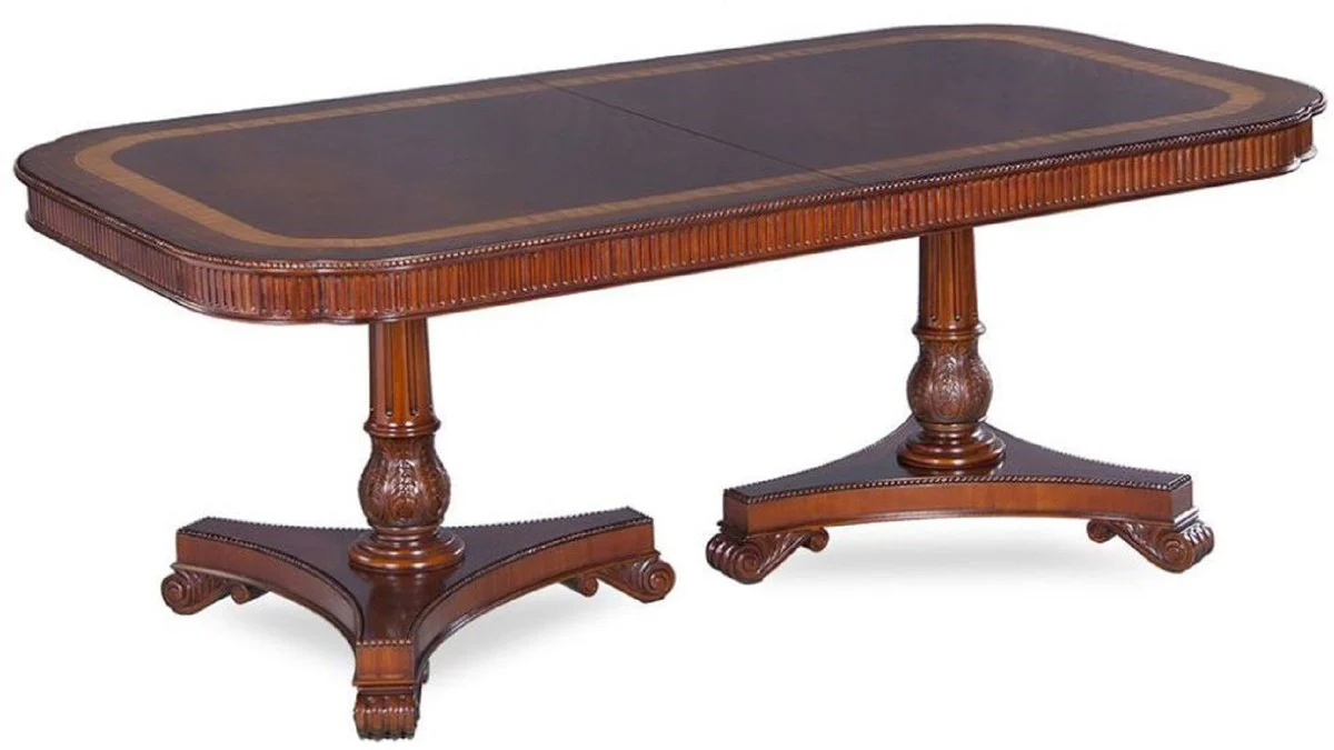 Luxus Jugendstil Esstisch Braun / Dunkelbraun / Gold 212-312 x 115 x H. 77 cm - Ausziehbarer Mahagoni Küchentisch - Esszimmer Möbel