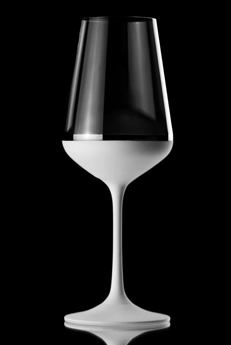 Luxus Rotweinglas 6er Set Weiß / Silber Ø 8,5 x H. 24 cm - Handgefertigte und handbemalte Weingläser - Hotel & Restaurant Accessoires - Luxus Qualität