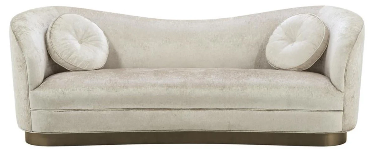 Luxus Wohnzimmer Sofa Weiß-Beige / Bronze 230 x 85 x H. 82 cm - Gebogene Luxus Couch mit 2 dekorativen Kissen