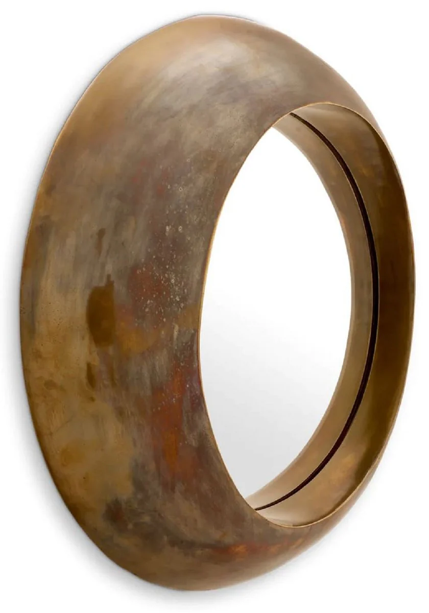 Luxus Aluminium Wandspiegel Vintage Messing Ø 50 cm - Runder Wohnzimmer Spiegel - Schlafzimmer Spiegel - Garderoben Spiegel - Luxus Möbel - Luxus Einrichtung