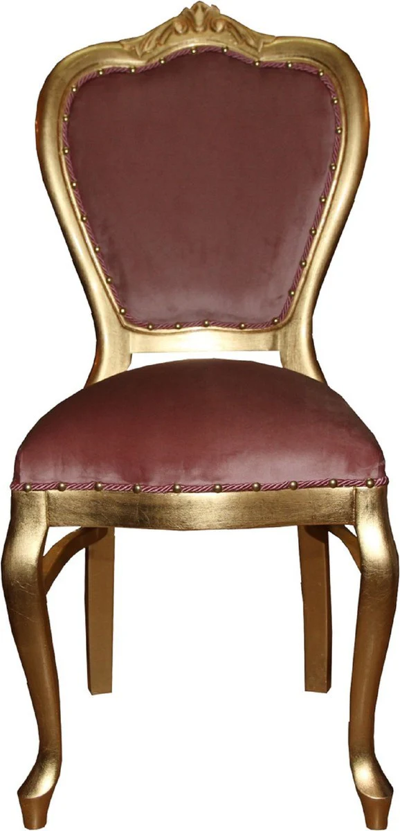 Luxus Barock Esszimmer Set Rosa / Gold 45 x 46 x H. 99 cm - 6 handgefertigte Esszimmerstühle - Barock Esszimmermöbel