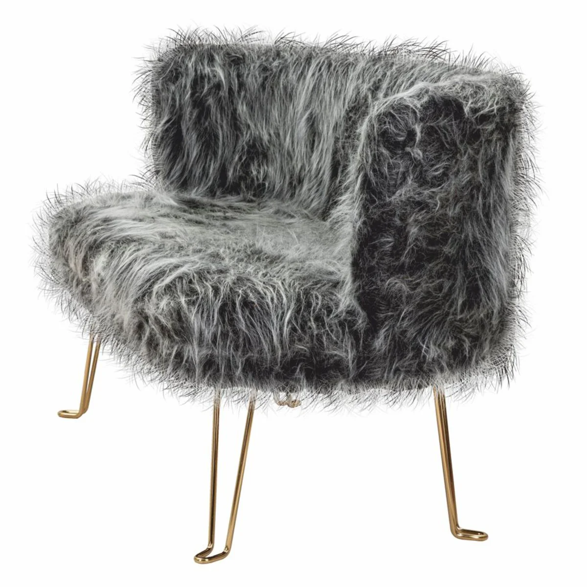 Luxus Wohnzimmer Kunstfell Sofa Grau / Messing 134 cm