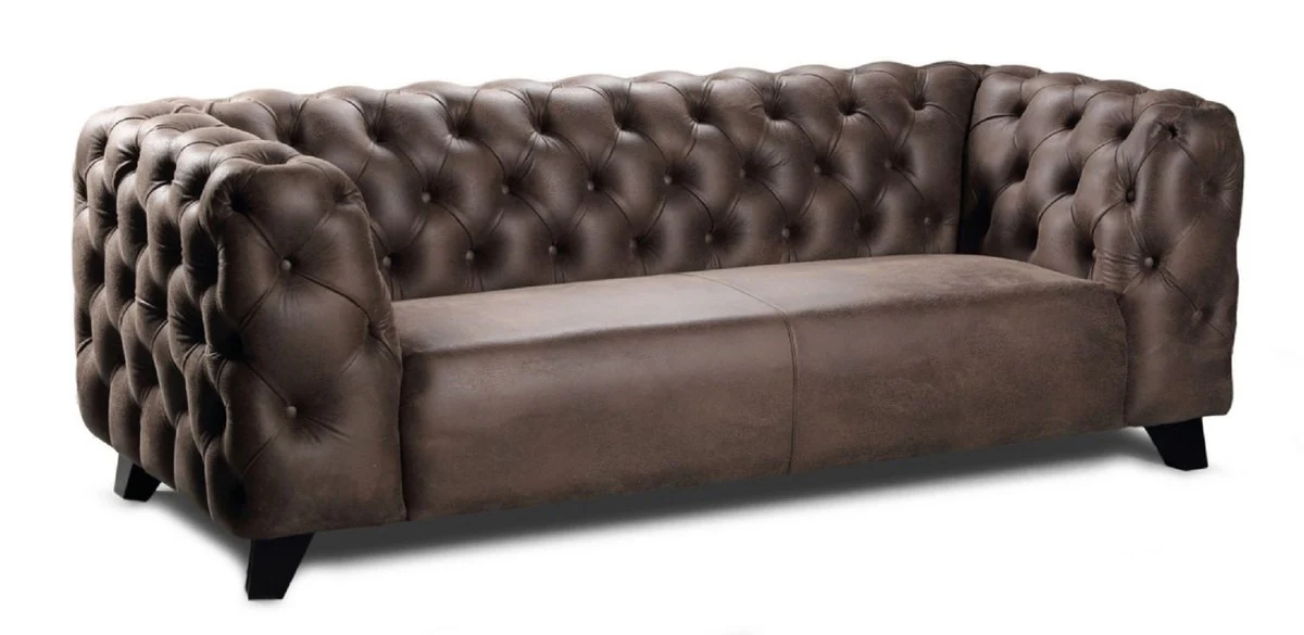 Luxus Chesterfield Leder 2er Sofa Vintage Braun / Schwarz 167 x 95 x H. 80 cm - Echtleder Wohnzimmer Sofa - Chesterfield Wohnzimmer Möbel