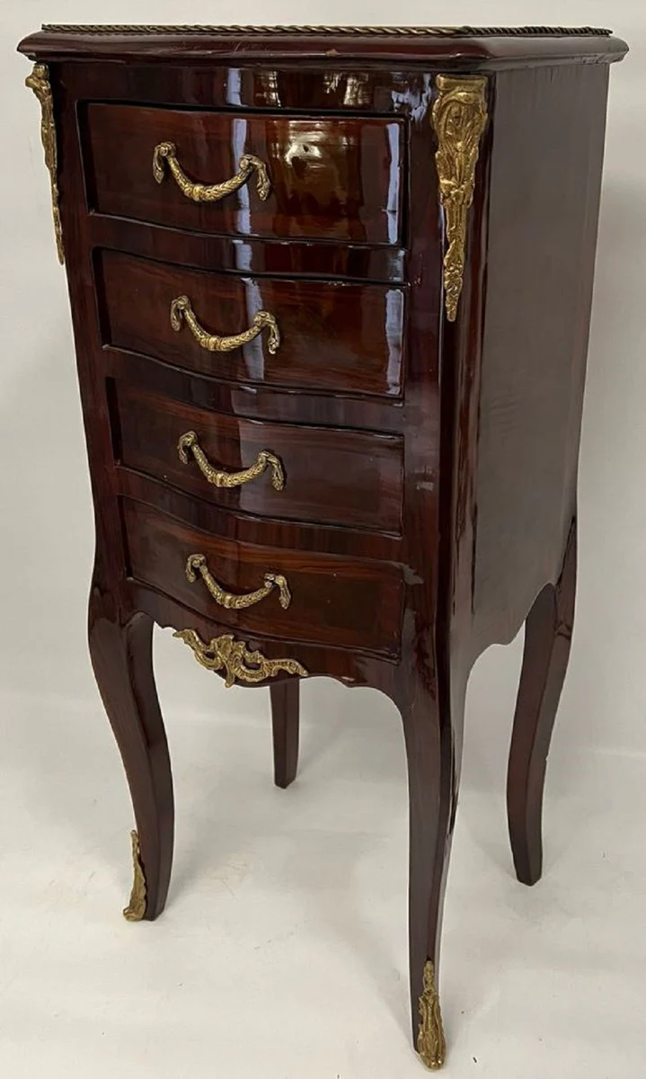 Barock Kommode mit 4 Schubladen Dunkelbraun / Messing - Handgefertigte Massivholz Kommode im Barockstil - Handgefertigte Barock Möbel - Edel & Prunkvoll