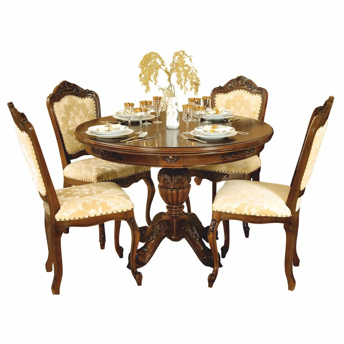 Luxus Barock Esstisch Dunkelbraun 120-160 cm - Barock Esszimmer Möbel