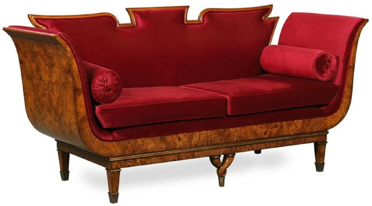 Luxus Jugendstil 2er Sofa Bordeauxrot / Hellbraun 194 x 78 x H. 90 cm - Wohnzimmer Sofa mit edlem Samstoff - Barock & Jugendstil Möbel