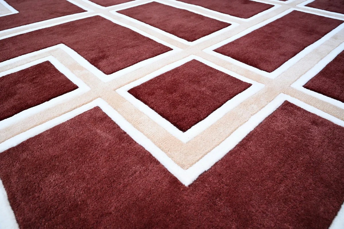Luxus Teppich mit Mäander Muster Bordeauxrot / Creme 300 x 400 cm
