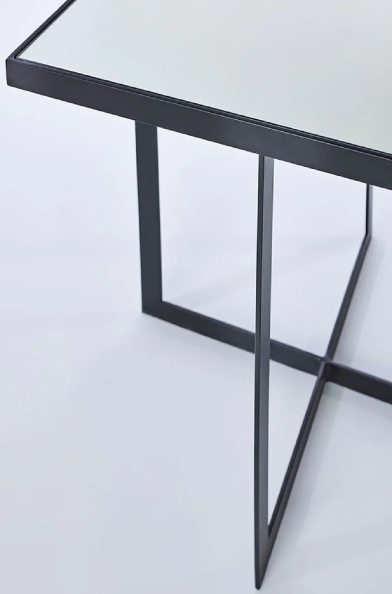 Luxus Beistelltisch Schwarz 51 x 51 x H. 55 cm - Metall Tisch mit Spiegelglas Tischplatte - Luxus Möbel