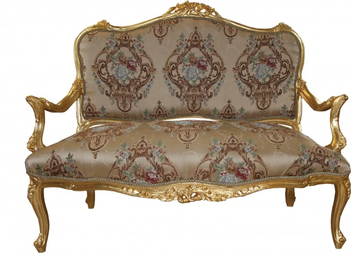 Barock Sofa Creme Muster / Gold - italienischer Stil - Barock Möbel - prunkvoll und ausgefallen!