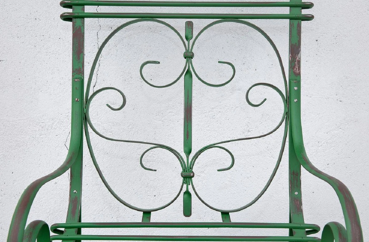 Jugendstil Gartenstuhl 6er Set Antik Grün 64 x 66 x H. 114 cm - Handgefertigte Schmiedeeisen Stühle mit Armlehnen - Nostalgische Garten & Terrassen Möbel