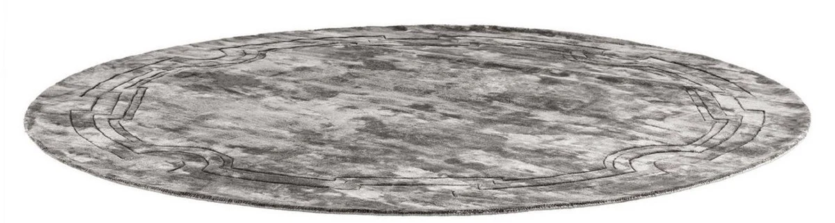 Luxus Viskose Teppich Grau Ø 280 cm - Handgewebter runder Wohnzimmer Teppich - Luxus Qualität