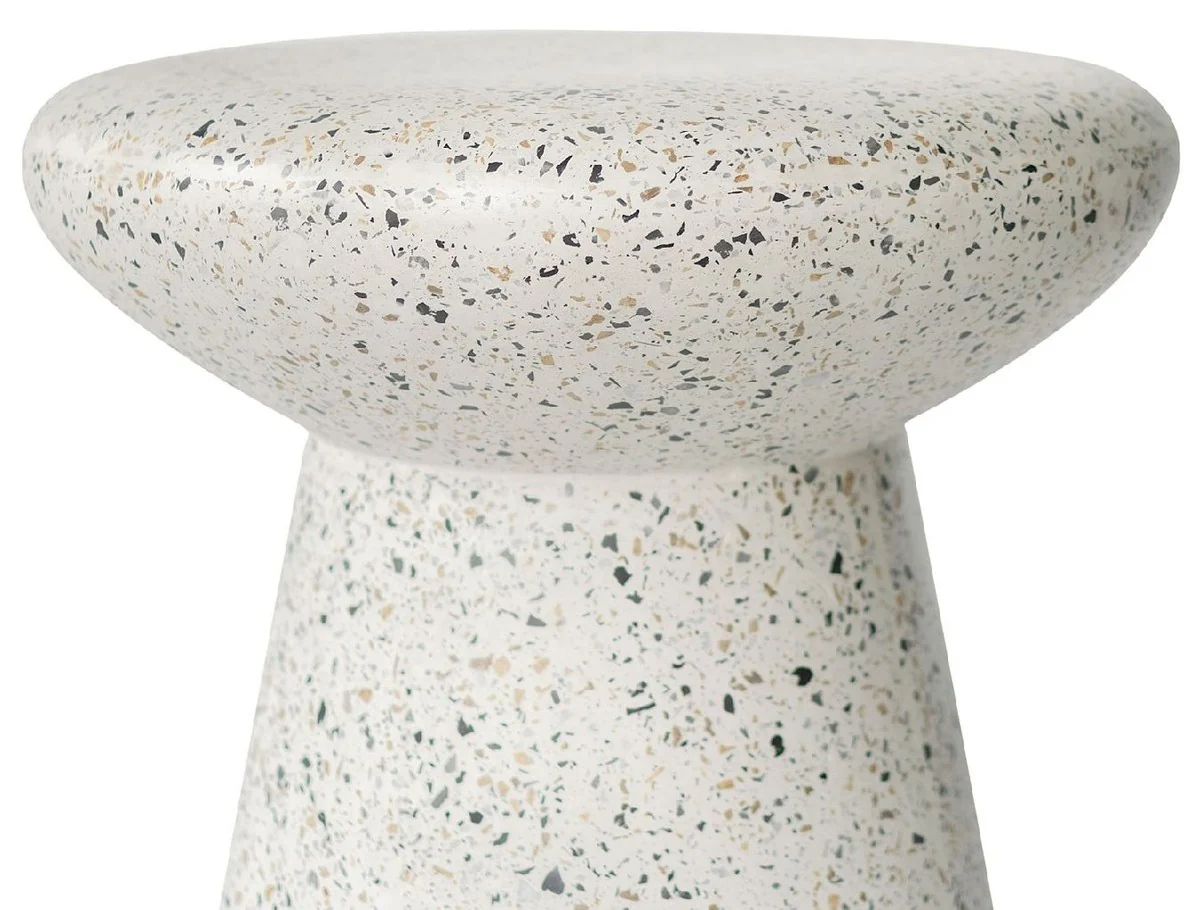 Luxus Beistelltisch / Hocker Weiß Ø 50 x H. 47 cm - Runder Beton Tisch / Sitzhocker - Wohnzimmer Möbel - Luxus Möbel - Beton Möbel - Luxus Einrichtung - Wohnzimmer Einrichtung