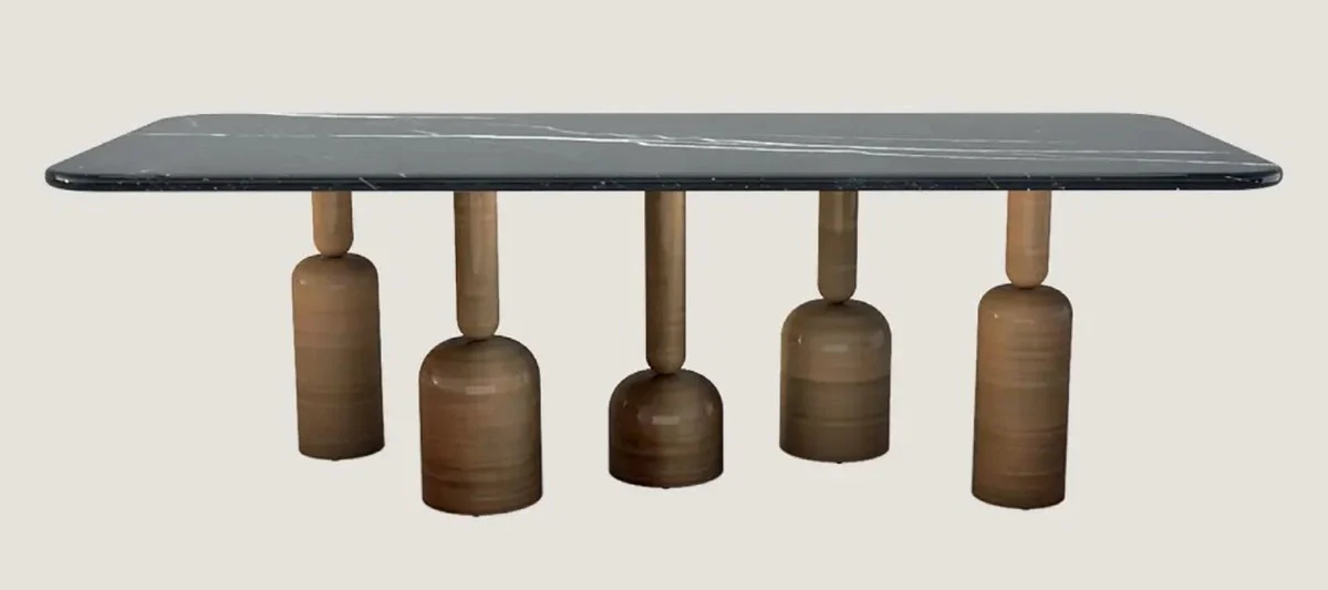 Luxus Esstisch mit Marmorplatte Schwarz / Bronze 240 cm - Luxus Hotel & Restaurant Möbel