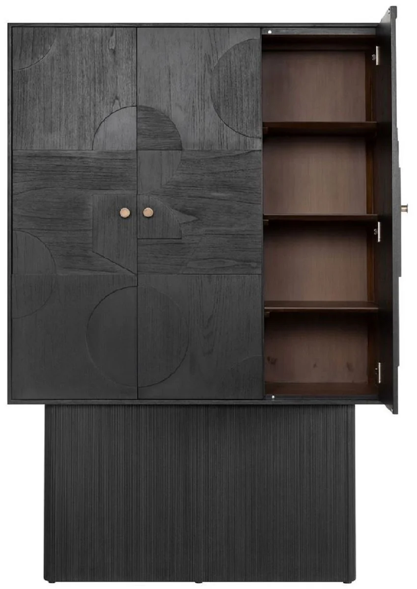 Luxus Designer Schrank Schwarz 130 x 45 x H. 190 cm - Massivholz Regalschrank mit 3 Türen - Schlafzimmer Schrank - Wohnzimmer Schrank - Büro Schrank - Luxus Möbel