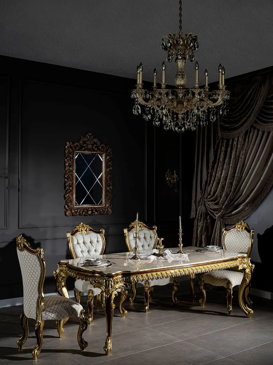 Luxus Barock Esszimmer Stuhl Set Grau / Gold / Rot / Gold 58 x 57 x H. 107 cm - Küchen Stühle 6er Set im Barockstil - Barock Esszimmer Möbel