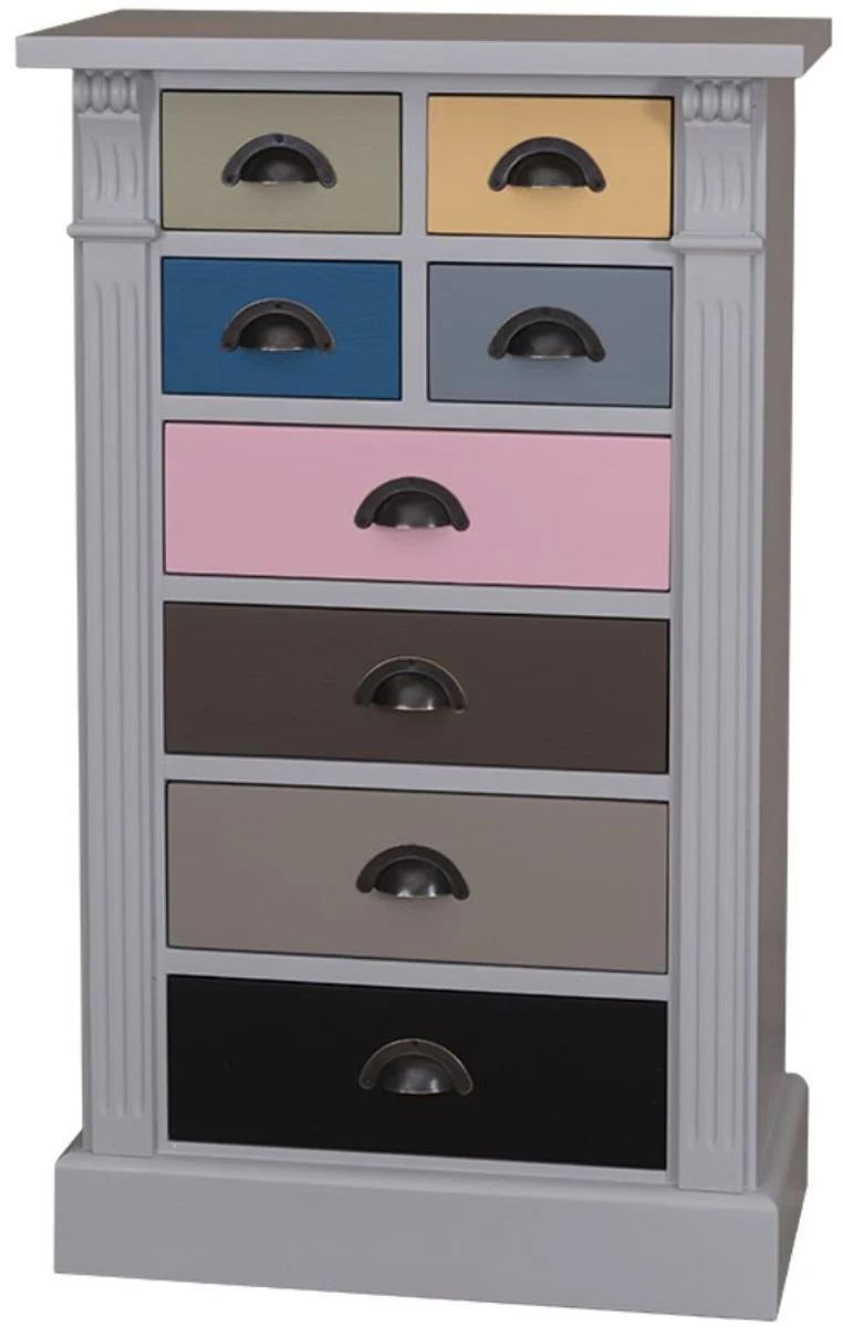 Landhausstil Massivholz Kommode mit 8 Schubladen Grau / Mehrfarbig 60 x 36 x H. 100 cm - Landhausstil Möbel