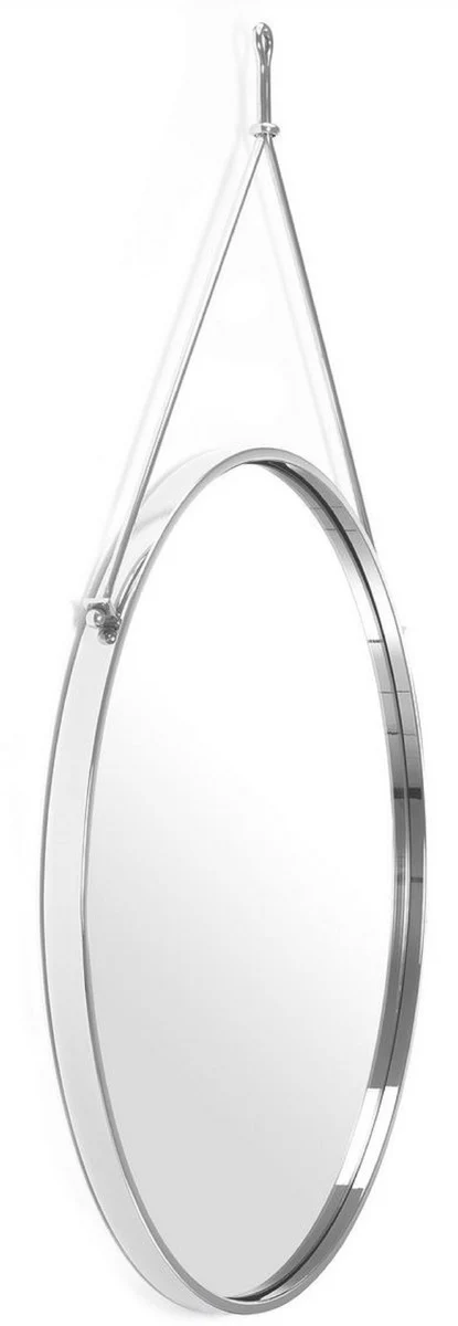 Luxus Edelstahl Wandspiegel Silber Ø 65 x 3 x H. 97 cm - Garderoben Spiegel - Wohnzimmer Spiegel - Schlafzimmer Spiegel - Luxus Kollektion