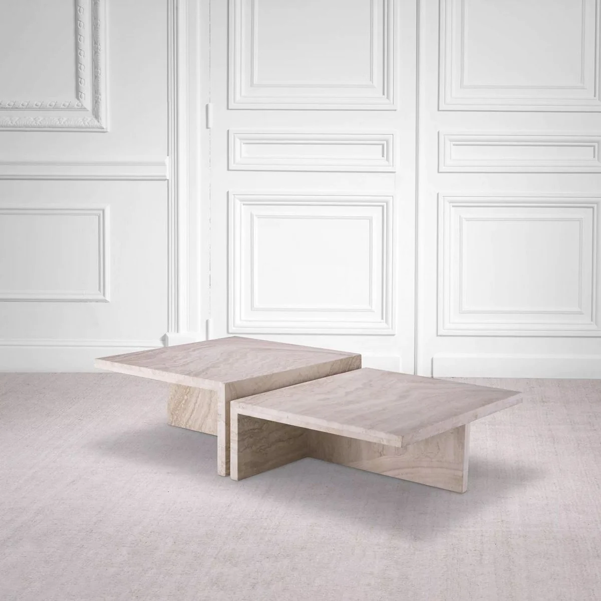 Luxus Travertin Couchtisch Beige 70 x 60 x H. 28 cm - Naturstein Wohnzimmertisch - Wohnzimmer Möbel - Naturstein Möbel - Travertin Möbel - Luxus Möbel - Luxus Einrichtung
