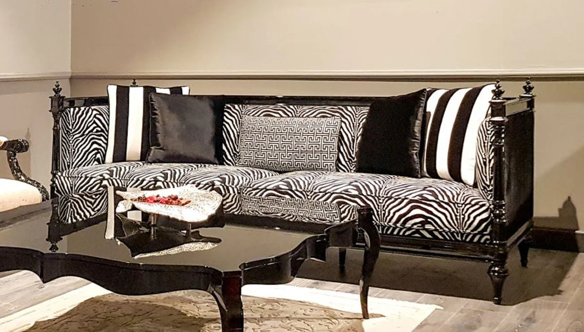 Luxus Barock Sofa Zebra / Schwarz - Handgefertigtes Wohnzimmer Sofa im Barockstil - Edle Barock Wohnzimmer Möbel
