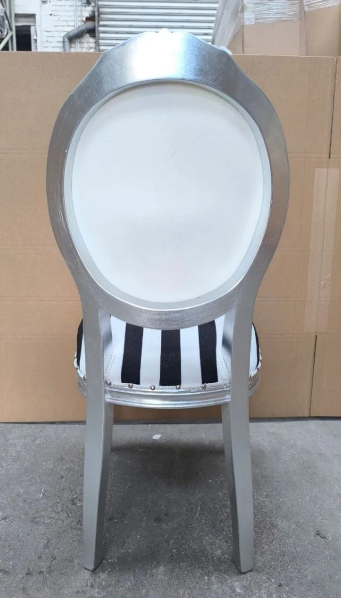 Pompöös by Luxus Barock Esszimmer Stuhl Weiß / Schwarz / Silber - designed by Harald Glööckler